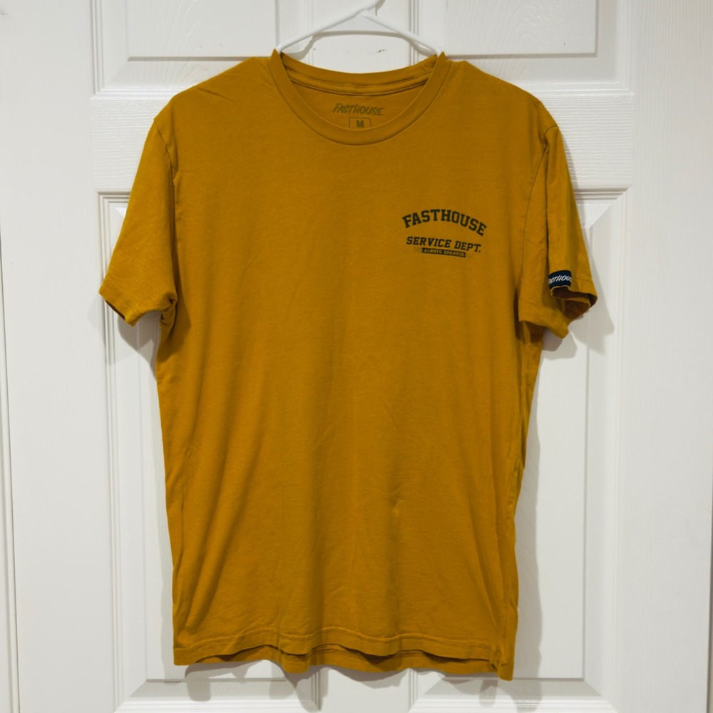 Fasthouse T-Shirt Mens Medium Service Dept Always Sparkin Graphic Mustard Yellow